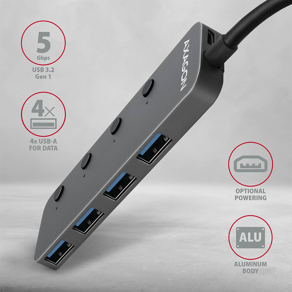 HUE-MSA SuperSpeed USB-A SWITCH hub w. CHARGING function