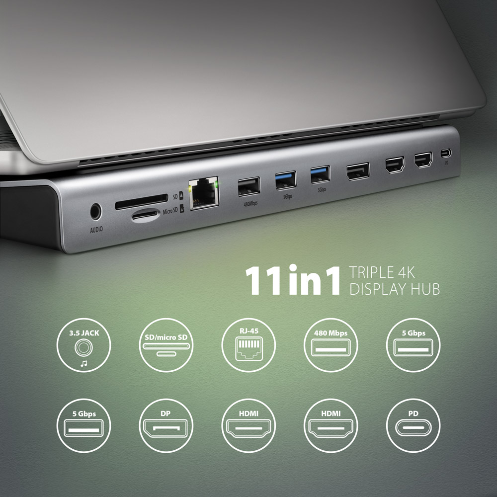 HMC-4KX3 USB-C 5Gbps TRIPLE 4K DISPLAY 11in1 hub